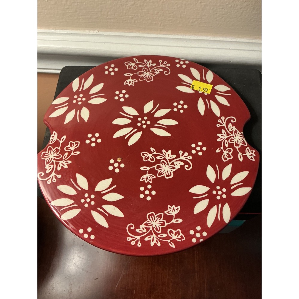Temp-tations by Tara Old World Floral Lace Red Ceramic Trivet 9 inch PPP-HLD
